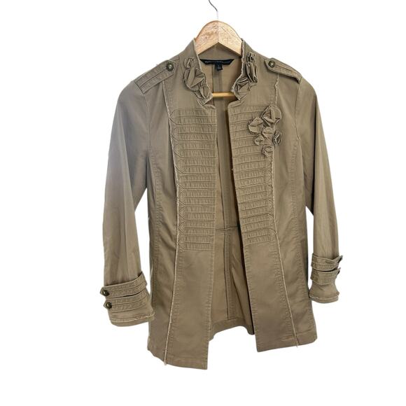 White House Black Market Military Jacket Khaki Size 2 Fitted Button Utility Chic - Picture 1 of 9